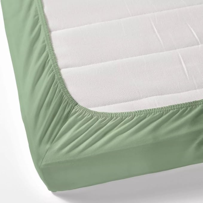 Haus & kinder Cotton Elastic Solid Fitted Bedsheet King Size 2 Pillow Covers colour Olive