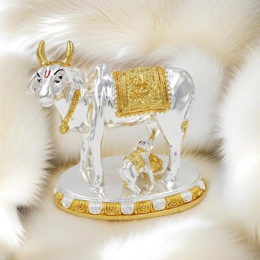 Jaipur Ace Kamdhenu Cow With Calf Statue Standard Size Golden Big Kamdhenu