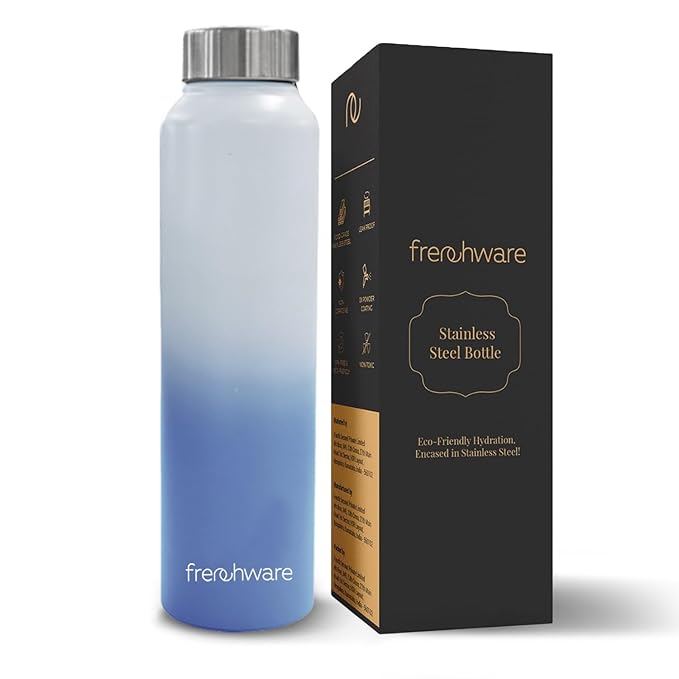 Frenchware Water Bottle 1 Litre, Stainless Steel, Premium SS 304, Ocean Blue & Pearl | Easy-to-Clean