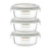 Femora Borosilicate Glass Microwave Safe Round Food Storage Container With Air Vent Lid | 380ml | Set of 3