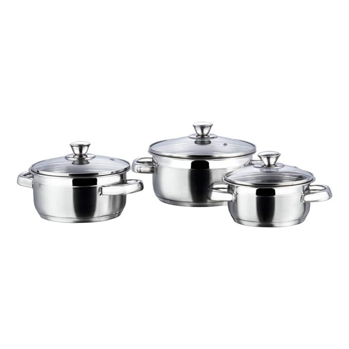 Vinod Bremen Stainless Steel Saucepot Set of 3 with Glass Lid | 2.5mm Thick Base | Riveted Sturdy Handle