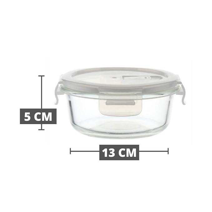 Femora Borosilicate Glass Microwave Safe Round Food Storage Container With Air Vent Lid | 380ml | Set of 3