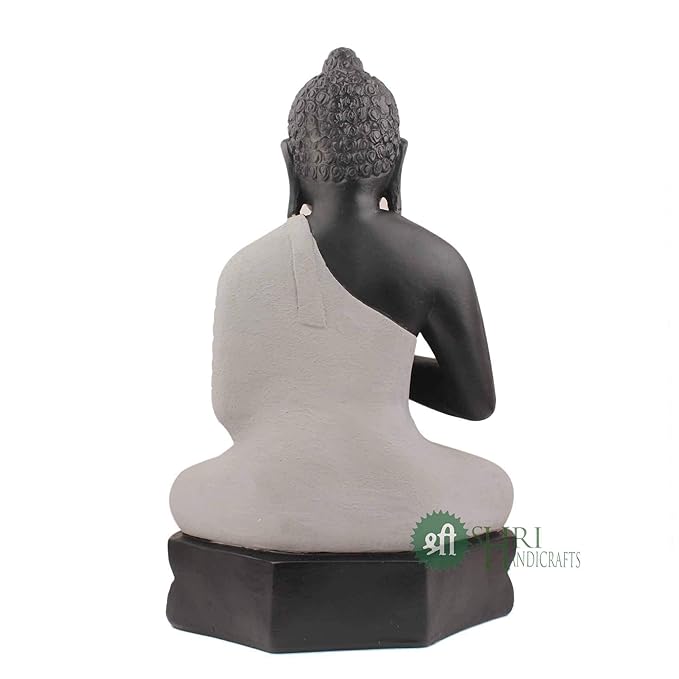 Indicast Polyresin Meditating Monk Buddha Idol for Home Decoration | Black, Off White