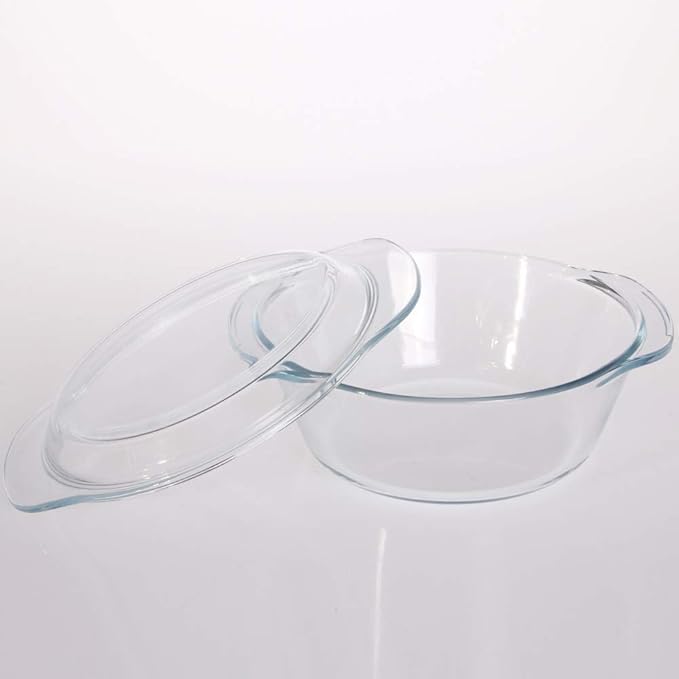 Femora Borosilicate Serving Bowl | Glass Casserole Set, Glass Bowl With Lid, Microwave Safe Bowl Set | 1550 Ml