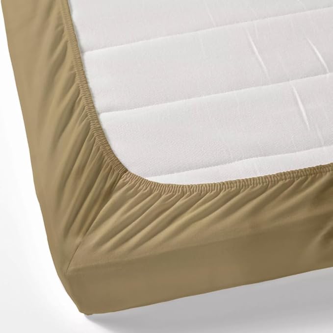 Haus & kinder Cotton Elastic Fitted Bedsheet King Size For Double Bed 2 Pillow Covers Colour Taupe