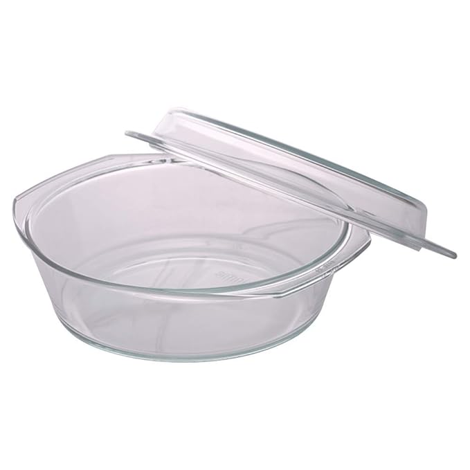 Borosil Glass Casserole Deep Round Oven and Microwave Safe Serving Bowl With Glass Lid | 2.5 Litres | 1 Piece Deep Round Casserole | Transparent