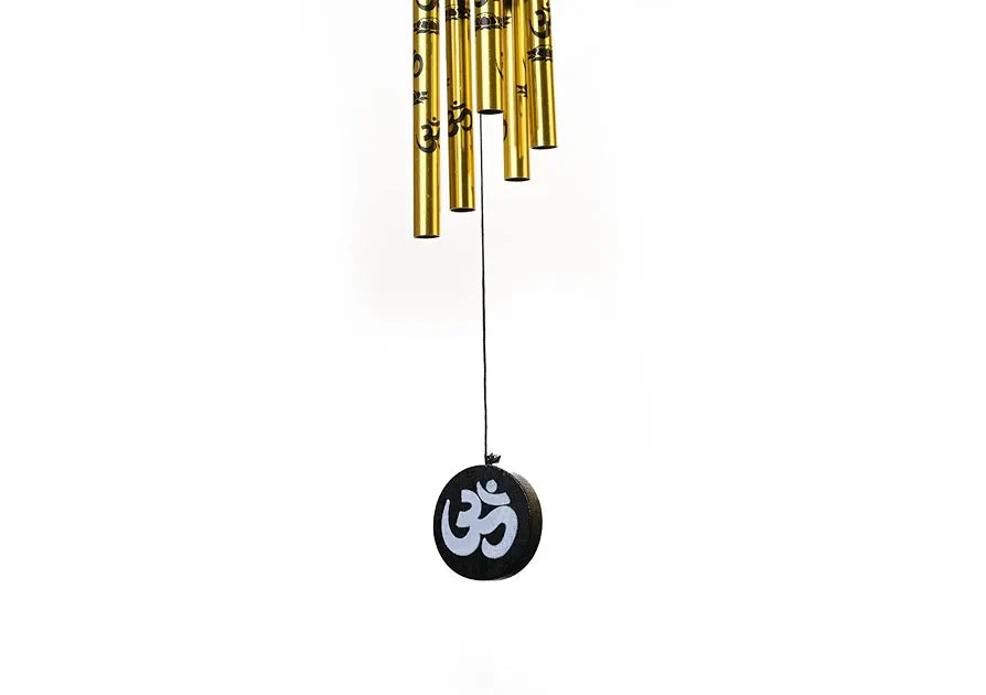 Tej Gifts Feng Shui Metal Wind Chime with Om Printed 5 Pipes Golden Medium