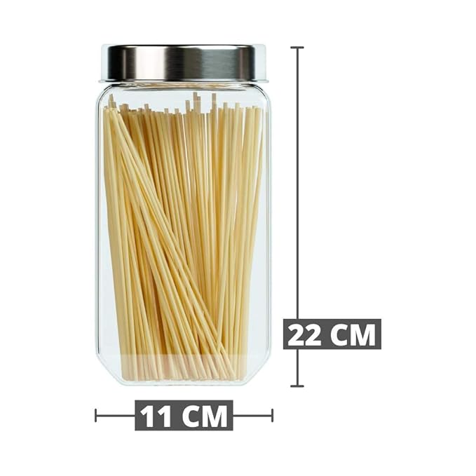Femora Kitchen Storage Jars Transperent Glass With Steel Lid Air Tight Jar | 850 Ml | 1150 Ml | 2000 Ml | Pack of 3
