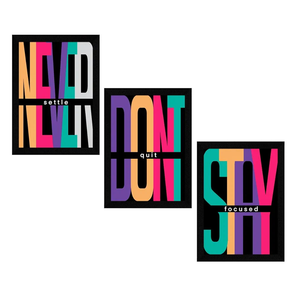 ArtX Paper Never Settle Motivational Quotes Wall Frames Set of 3