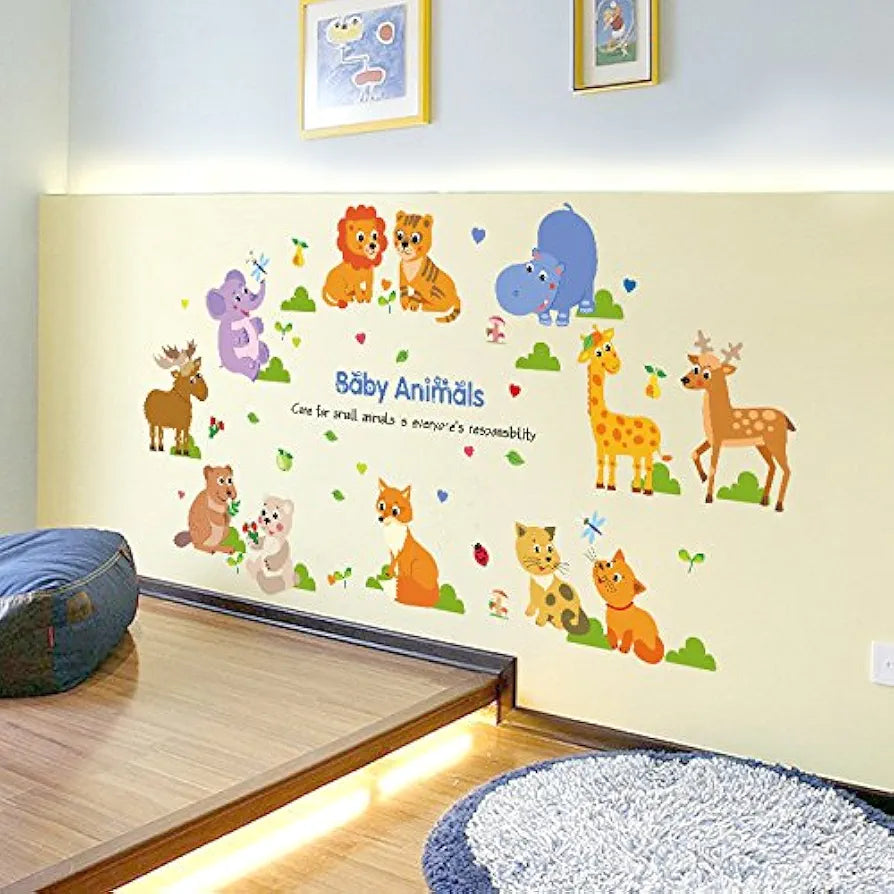 Jaamso Royals Baby Animals Pvc Vinyl Self-adhesive Wall Sticker for Home