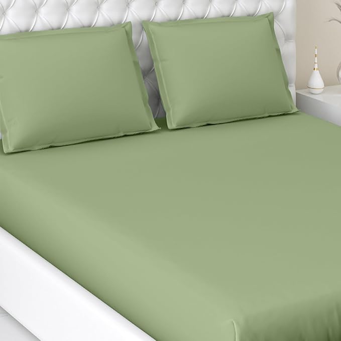 Haus & kinder Cotton Elastic Fitted Bedsheet King Size 2 Pillow Covers | Colour Moss