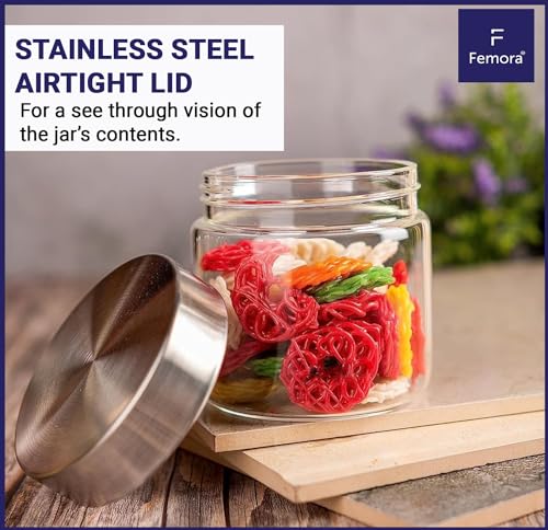 Femora Kitchen Storage Jars Borosilicate Glass With Steel Lid Air Tight Kitchen Jar and Container | 2200 Ml | Pack of 1