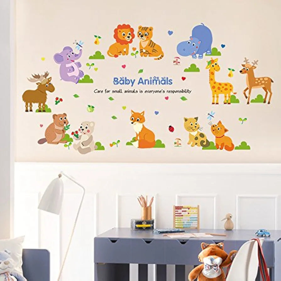 Jaamso Royals Baby Animals Pvc Vinyl Self-adhesive Wall Sticker for Home