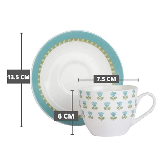 Femora Indian Ceramic Tea Cup and Saucers Set - 1400 gms (Pack of 6)