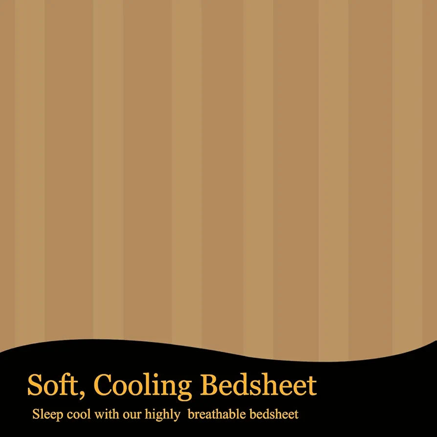 Fresh From Loom 240 Tc Satin Striped King Size Soft Fitted Bedsheet with Two Pillow Cover Elastic Light Brown