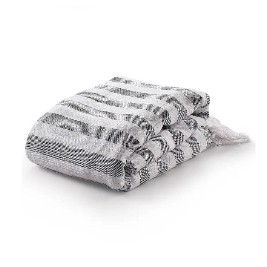 Sashaa World Striped Cotton Throw Bedcover Super Soft & Breathable Throw Blanket (Black/White)