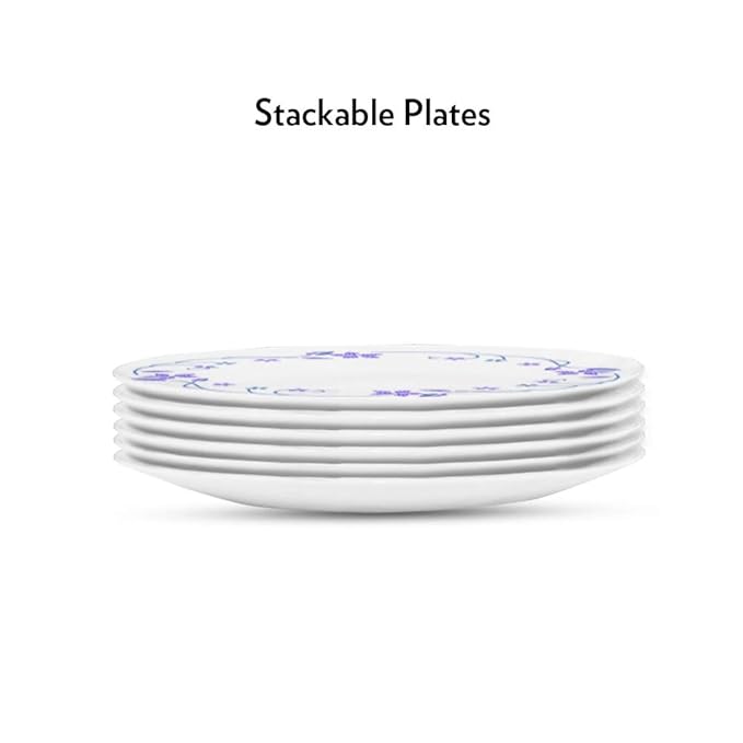 Larah by Borosil Flora, Opalware Full Plate | 11 Inch | White | Set of 6
