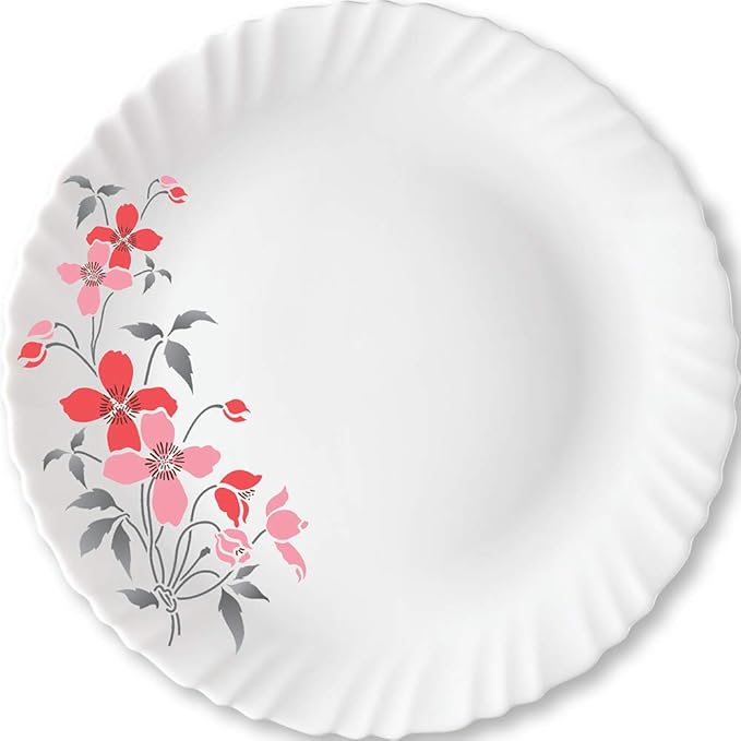 Larah by Borosil Fiore, Opalware Full Plate | 11 Inch | White | Set of 6