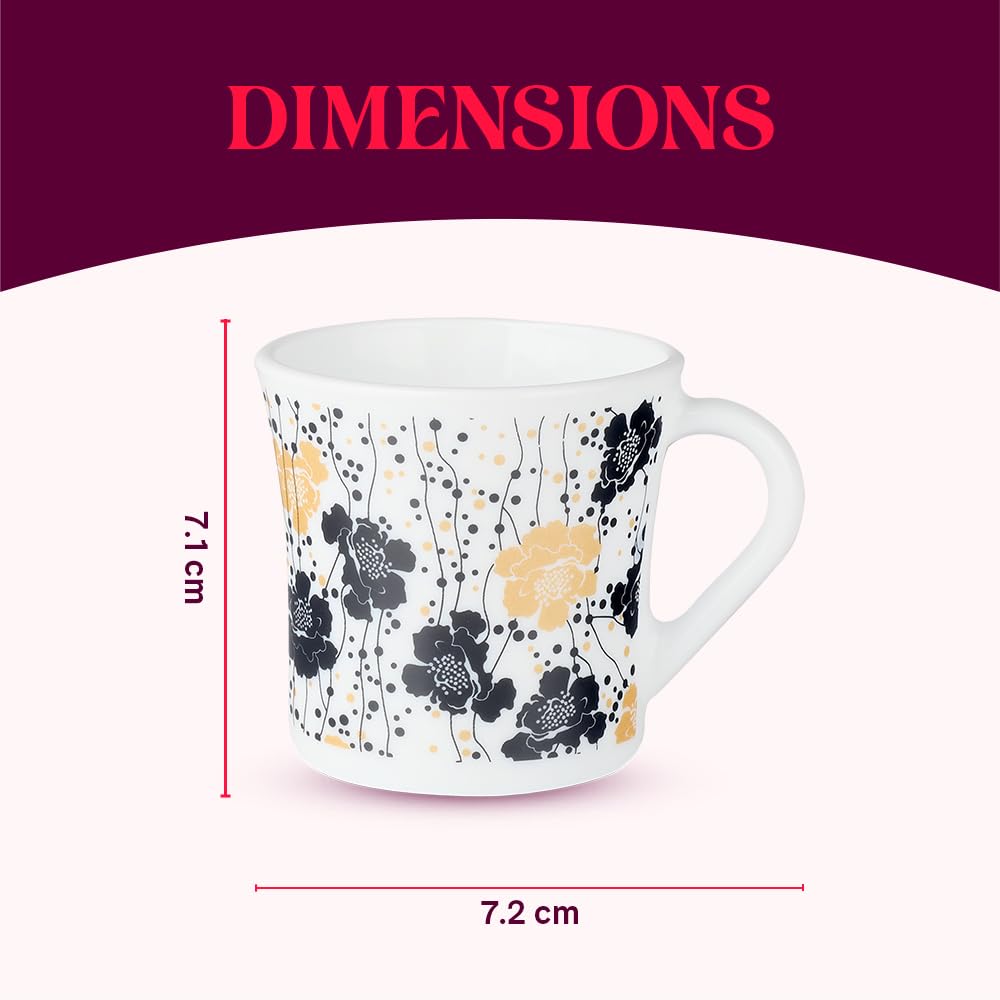 Larah by Borosil Crysta Series Dreamer Opalware Mug | Set of 6 Tea/coffee Mugs | 160 Ml Each