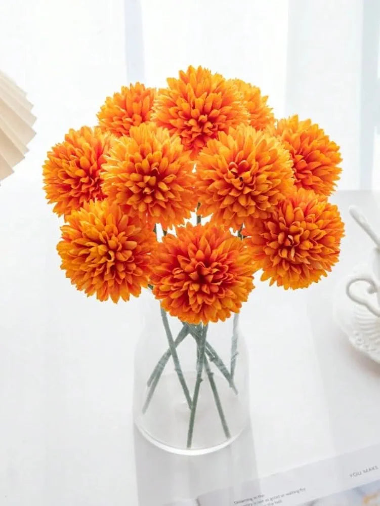 Artificial Chrysanthemum Hydrangea Ball Flower Sticks Orange