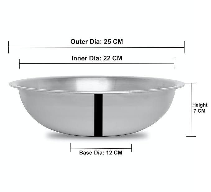 Attil Triply Stainless Steel Tasla Kadai With Induction Base Kadhai Without Handle | Tasla, 22cm - 2 Litres