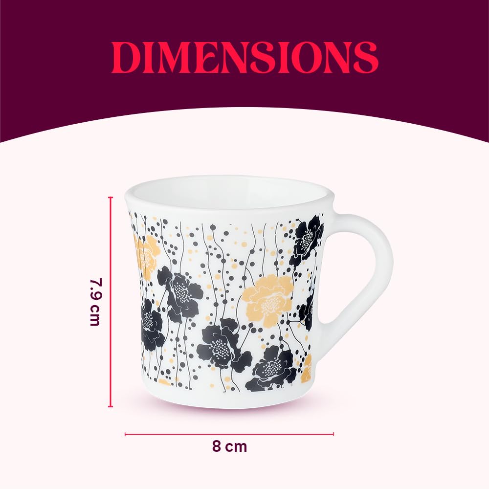 Larah by Borosil Crysta Series Dreamer Opalware Mug | Set of 6 Tea/coffee Mugs | 210 Ml Each