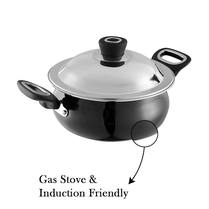 Vinod Hanos Hard Anodised Non Stick Handi with Lid - 3.8 Litre Small | 3.25mm Thick | 5X Long Lasting