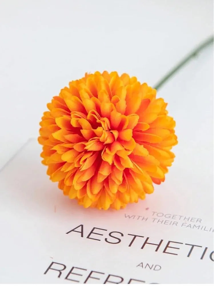 Artificial Chrysanthemum Hydrangea Ball Flower Sticks Orange