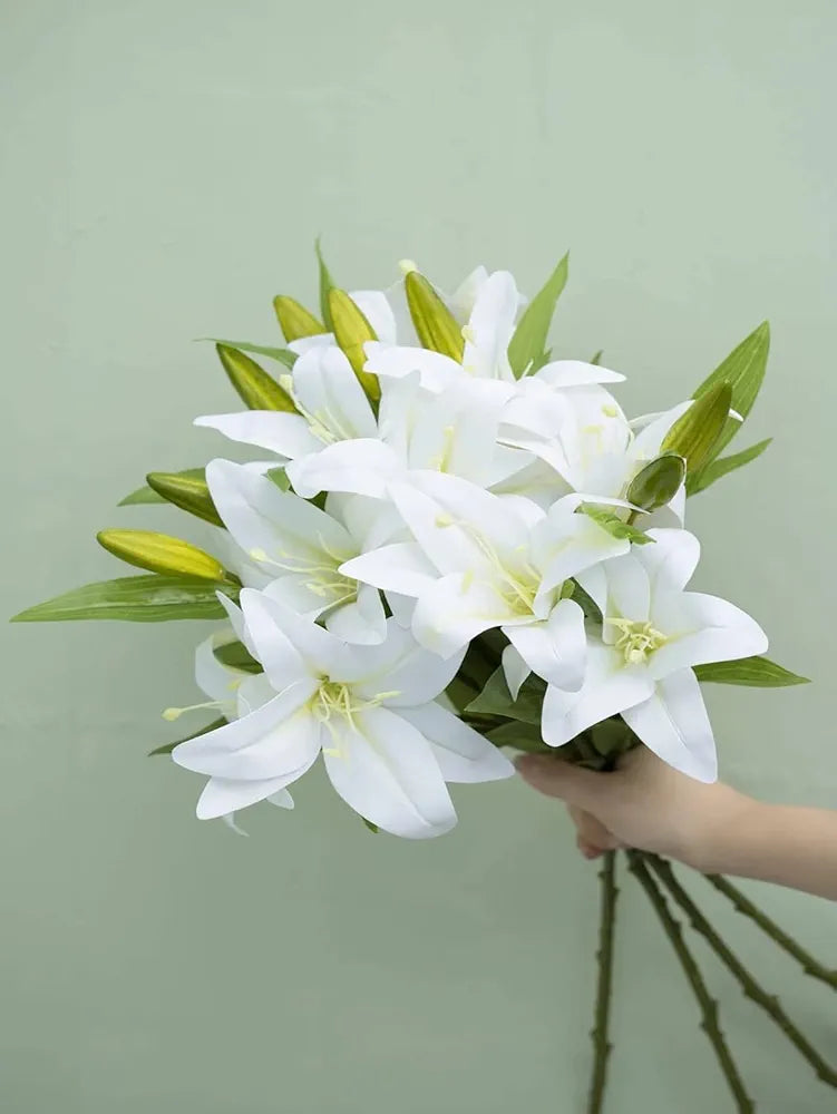 Lily Artificial Foam Flowers Sticks White