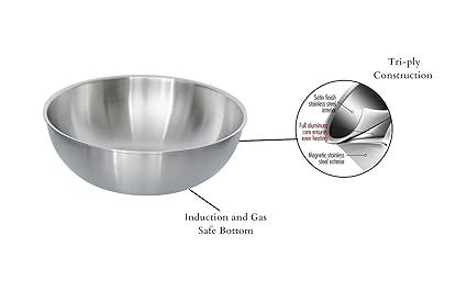 Femora Tri-ply Tasla Kadhai Without Handle 24 Cm | Capacity 2.6 Litres | Induction Safe, Stain Resistant, Zero Coating