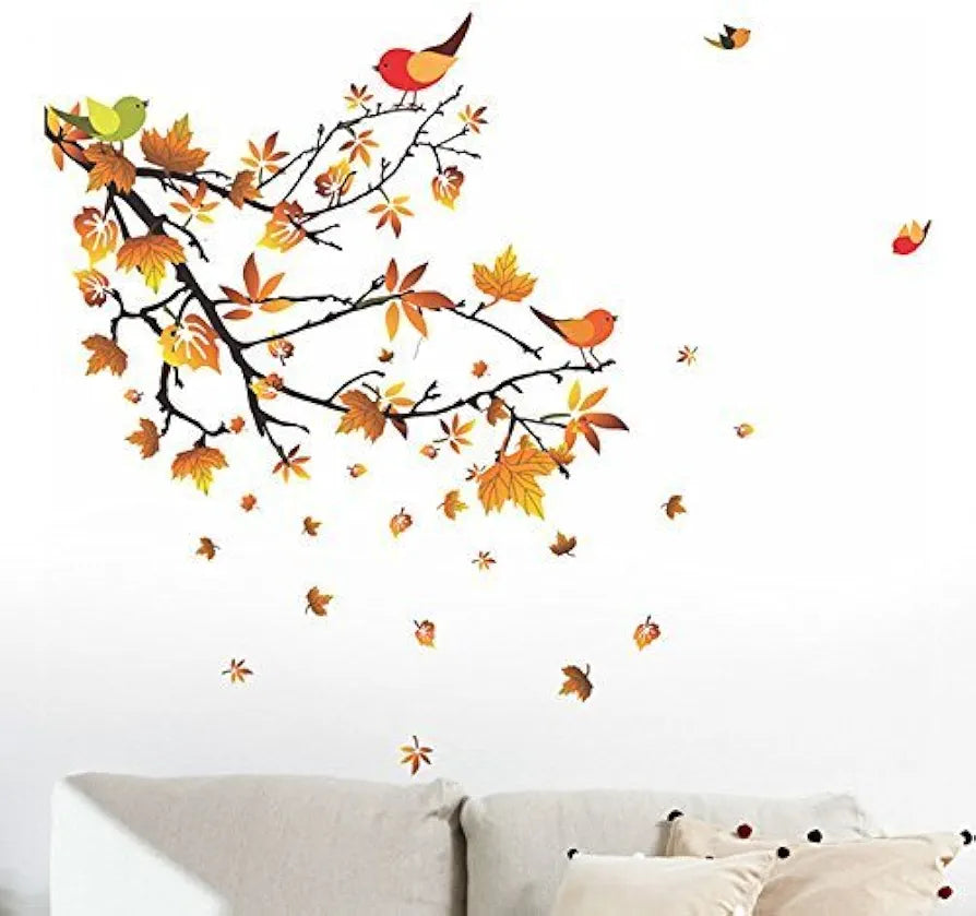 Decals Design Autumn Leaves and Birds Wall Sticker