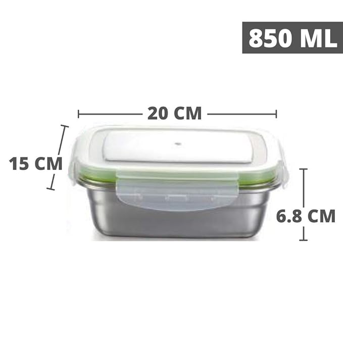 Femora Lunch Box High Steel Rectangle Heavy Duty Airtight Leakproof Unbreakable Storage Container With Lock Lid | 850 Ml | Pack of 2