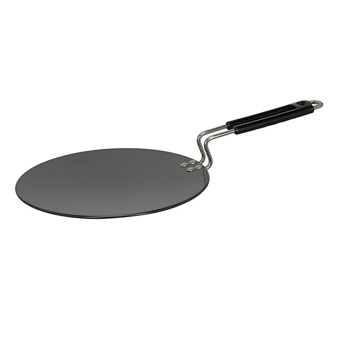 Vinod Black Pearl Hard Anodised Tawa - 22 cm | 4.25mm Thickness | Metal Spoon Friendly | Riveted Sturdy Handle