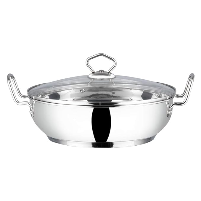 Vinod Stainless Steel Kadhai with Glass Lid - 4 Litre, 26cm | Extra Thick, SAS Heavy Bottom | Kadai for Cooking