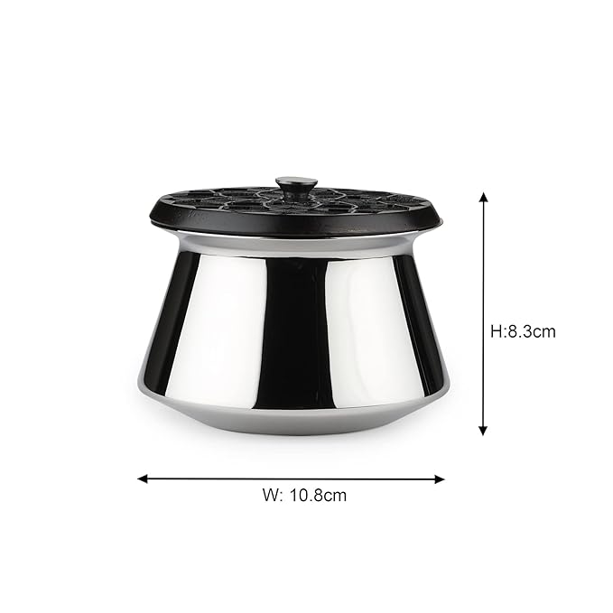 Arttdinox Designer Stainless Steel Patila With Wooden Lid | 350 Ml | Double Walled Bowl | Supari Box | Gloss Mirror