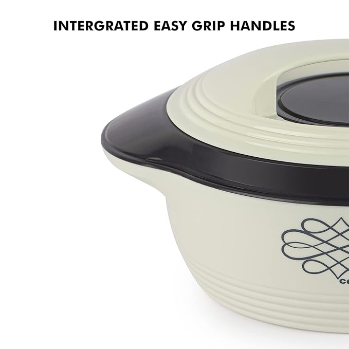 Cello Ripple Double Walled Insulation Casserole | Firm Twist Lock and Handles | 1500 Ml | White