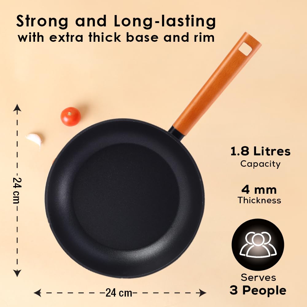 Wonderchef Caesar Forged Virgin Aluminium Fry Pan, 1 ltr, 20cm, Black, Healthy Greblon C3 Non-Stick Coating