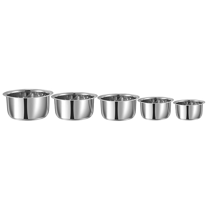 Vinod 5 Piece Stainless Steel Tope Set Without Lid - 0.8 Litre | 1 Litres | 1.4 Litres | 1.8 Litres | 2.2 Litres | Induction and Gas Stove Friendly
