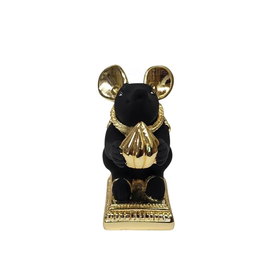 Gold Art India Gold-Plated Mushak  Mouse with Modak Black Terracotta Finish