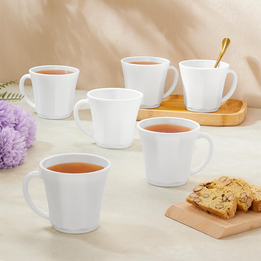 Larah by Borosil Octa Opalware Mug | Set of 6 Tea/coffee Mugs | 200 Ml Each