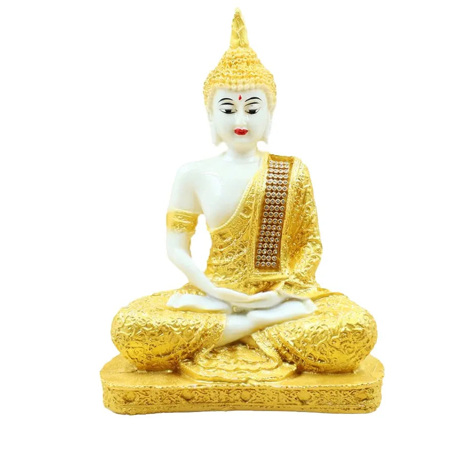 Jaipur Ace Meditating Buddha Statue Polyresin Idol Showpiece White Gold Sitting Buddha