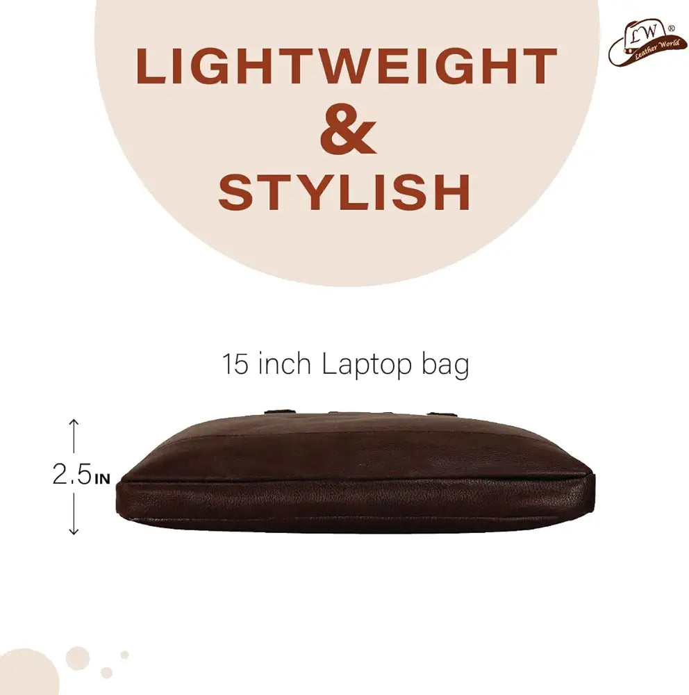 Leather World Unisex Adult Men's Laptop Bag 15.6 inch Side Shoulder Briefcase Satchel Messenger Business Bags for Men & Women - Brown 