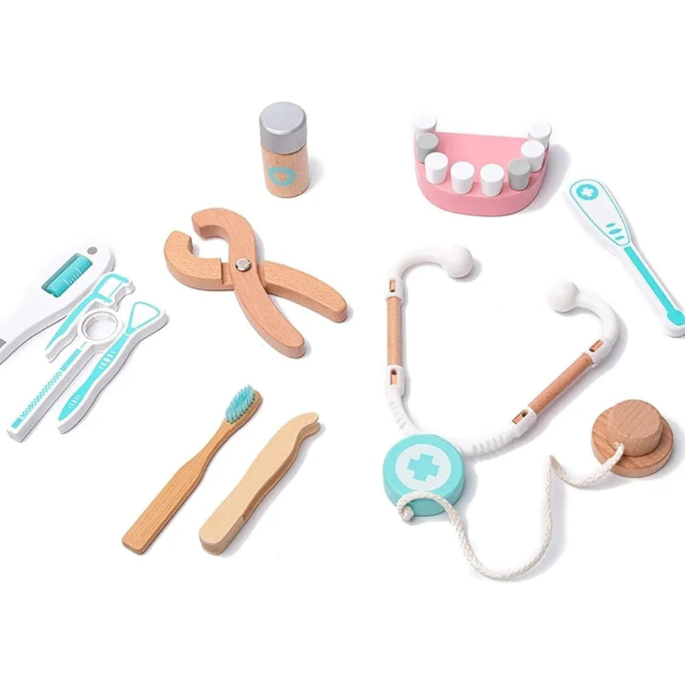 NESTA TOYS - Wooden Doctor Set for Kids | Pretend Play 18 Pcs Dentist Medical Kit for Kids 