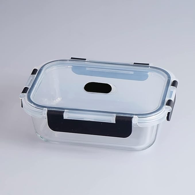 Femora Borosilicate Glass Rectangle Black Container With Dectahable & Break Free Lid | 620 Ml | Microwave Safe