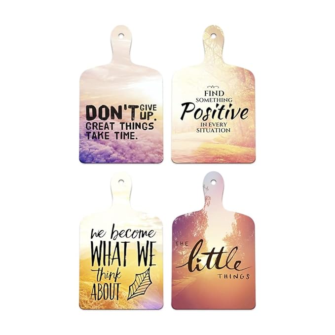 Artvibes Positive Things Designer Wooden Wall Hanger for Home Decor | Modern Artworks | Set of 4