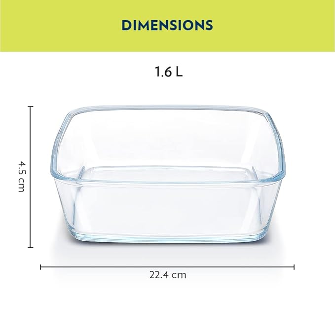 Borosil Glass Baking Dish | 1.6 Litres | Transparent