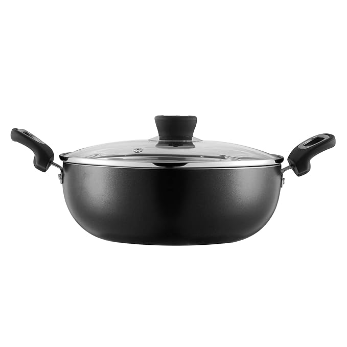 Vinod Zest Marbilo Non-Stick Deep Kadai with Glass Lid 3.3 litres (26 cm Diameter) with Riveted Sturdy Handles