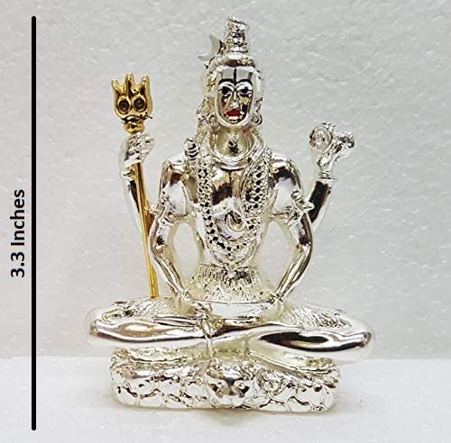 Gold Art India Lord Shiva Silver Plated Idol for Home Decor Mahadev Murti Statue for Gifting