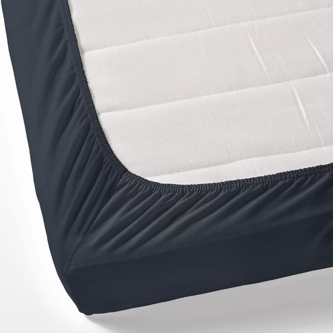 Haus & kinder Cotton Elastic Fitted Bedsheet King Size 2 Pillow Covers | Colour Navyblue