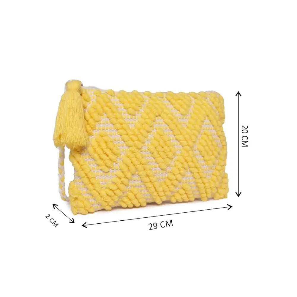 Astrid Handmade Macrame Flap Over Sling Bag For Girls And Women Colour Yellow